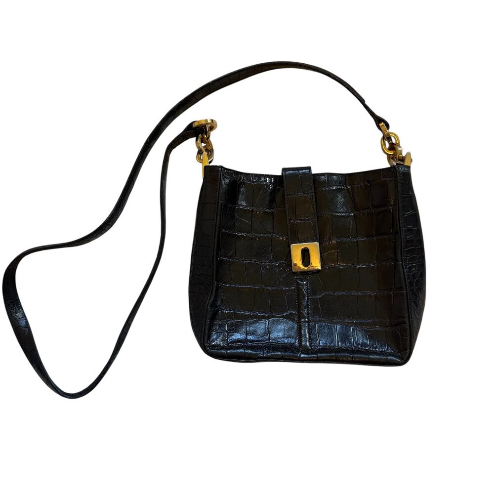 Vintage Black Croc Embossed Crossbody Bag
